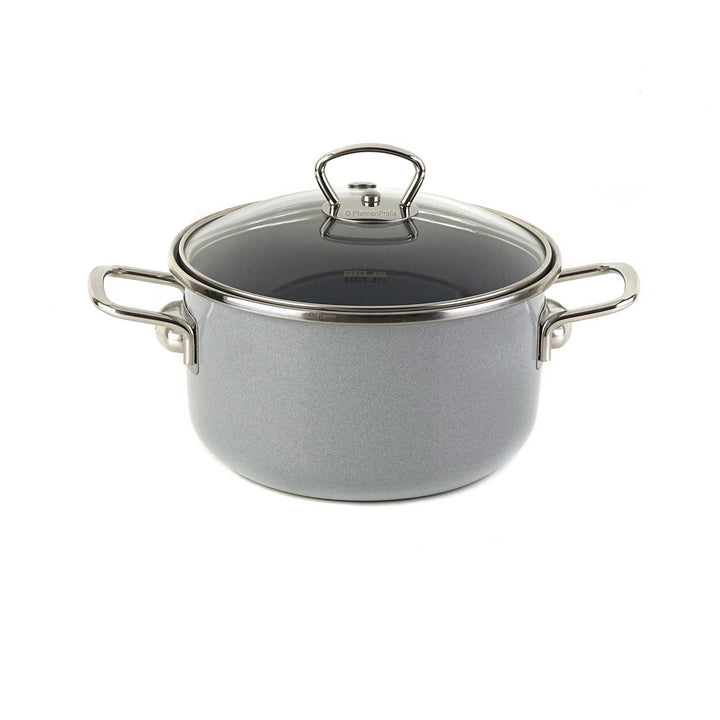 BELIS Stahl-Emaille Kochtopf PREMIUM 18 cm GRAU