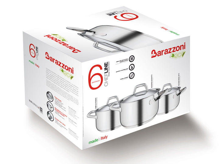 BARAZZONI Topfset CHEF LINE 16, 20, 24 cm 6 Teile Edelstahl 3 Töpfe, 3 Deckel
