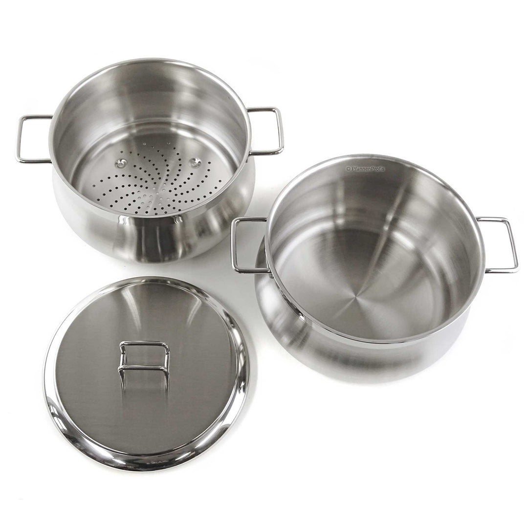 BARAZZONI Dampfgartopf TUMMY Edelstahl 22 cm Kochtopf + Deckel + Dämpfeinsatz