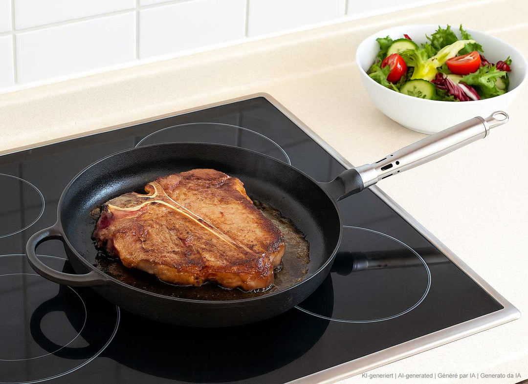 RONNEBY BRUK Padella in ghisa MAESTRO 28 cm manico in acciaio inox, già con prima brunitura