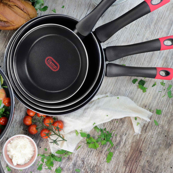 VITRINOR Set di 3 padelle KILAUEA da 20, 24, 28 cm in acciaio smaltato antiaderente "iTemp".