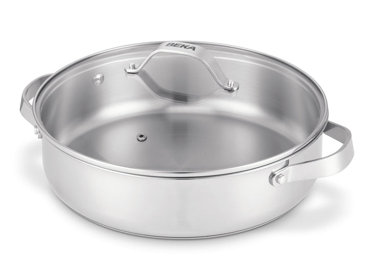 BEKA shallow casserole CICLA 28 cm made from recycled stainless steel skillet pan with glass lid