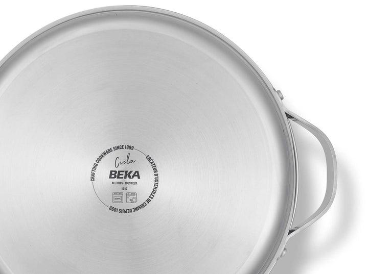 BEKA shallow casserole CICLA 28 cm made from recycled stainless steel skillet pan with glass lid