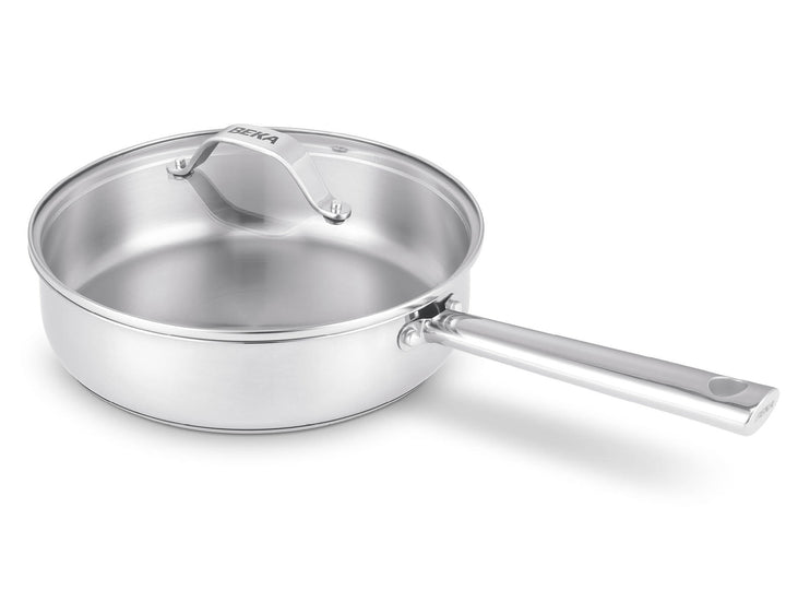 BEKA Schmorpfanne CICLA 24 cm aus recyceltem Edelstahl Pfanne hoch mit Glasdeckel