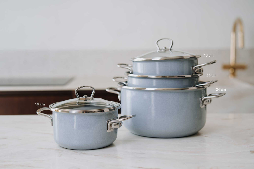 BELIS Stahl-Emaille Kochtopf PREMIUM 18 cm GRAU