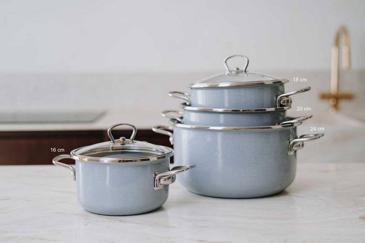 BELIS Stahl-Emaille Kochtopf PREMIUM 18 cm GRAU