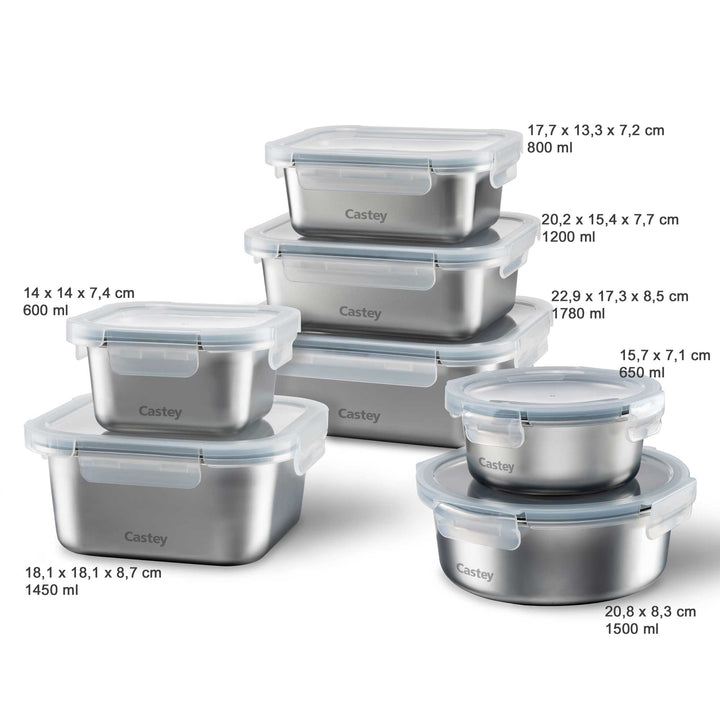 CASTEY Frischhaltedose aus Edelstahl mikrowellengeeignet 1,45 L quadratisch