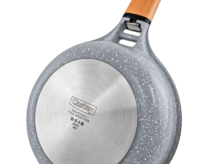 CASTEY Cast Aluminium Frying Pan STONE CERAMIC 20 cm PFAS-Free Removable Wooden Handle Induction