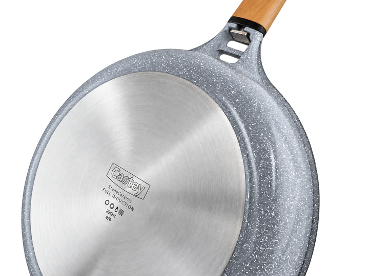 CASTEY Alu Guss Bratpfanne STONE CERAMIC 28 cm PFAS-frei abnehmbarer Holzgriff Induktion