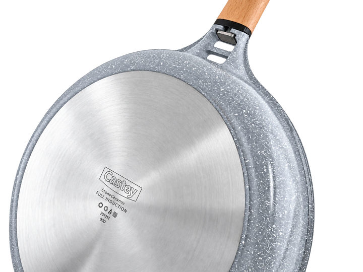 CASTEY Alu Guss Bratpfanne STONE CERAMIC 30 cm PFAS-frei abnehmbarer Holzgriff Induktion