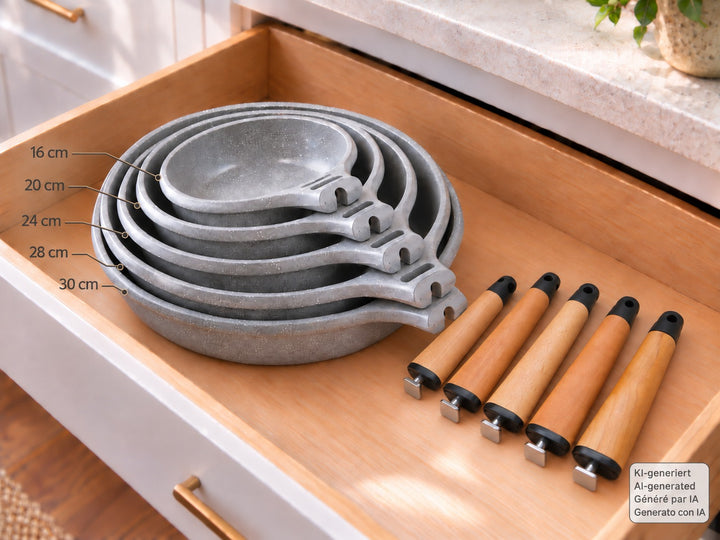 CASTEY Alu Guss Mini-Bratpfanne STONE CERAMIC 16 cm PFAS-frei abnehmbarer Holzgriff Induktion