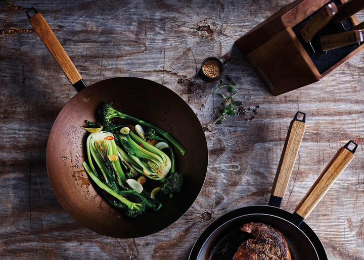 BEKA wok pan NOMAD carbon steel wok with acacia wood handle